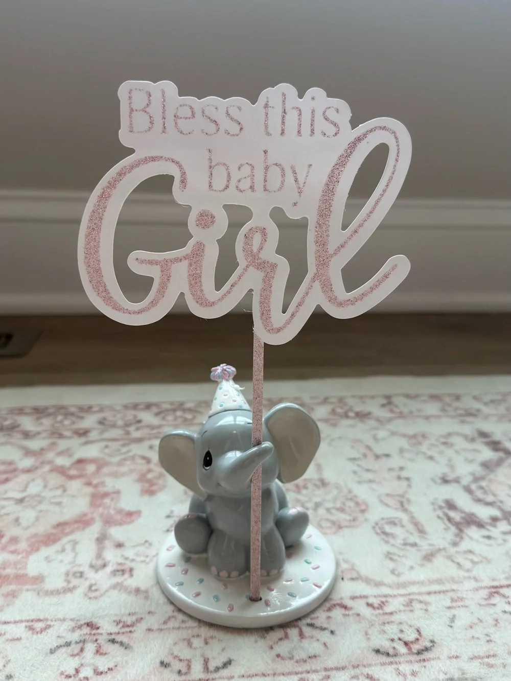 Precious Moments Elephant Gender Reveal / Baby Shower Cake Topper